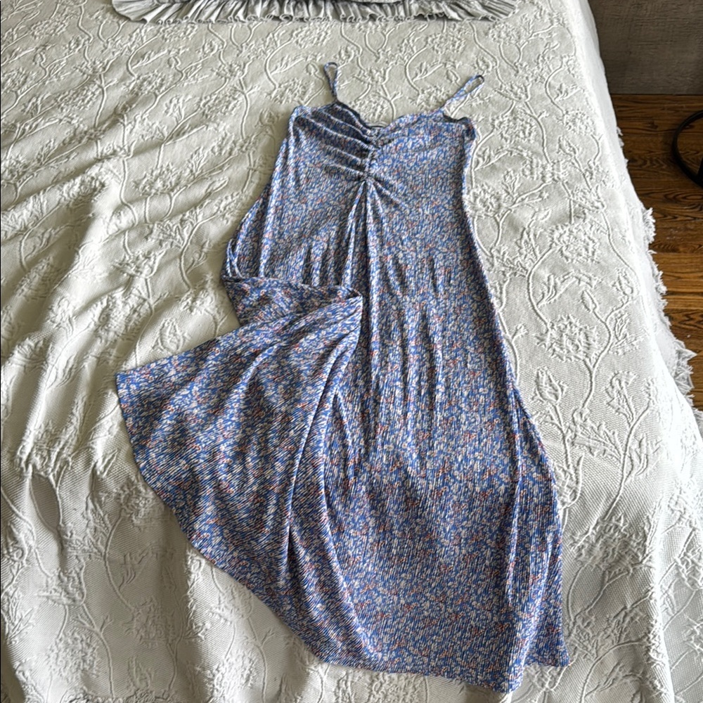 Mango Blue Ruched Slip Maxi Dress